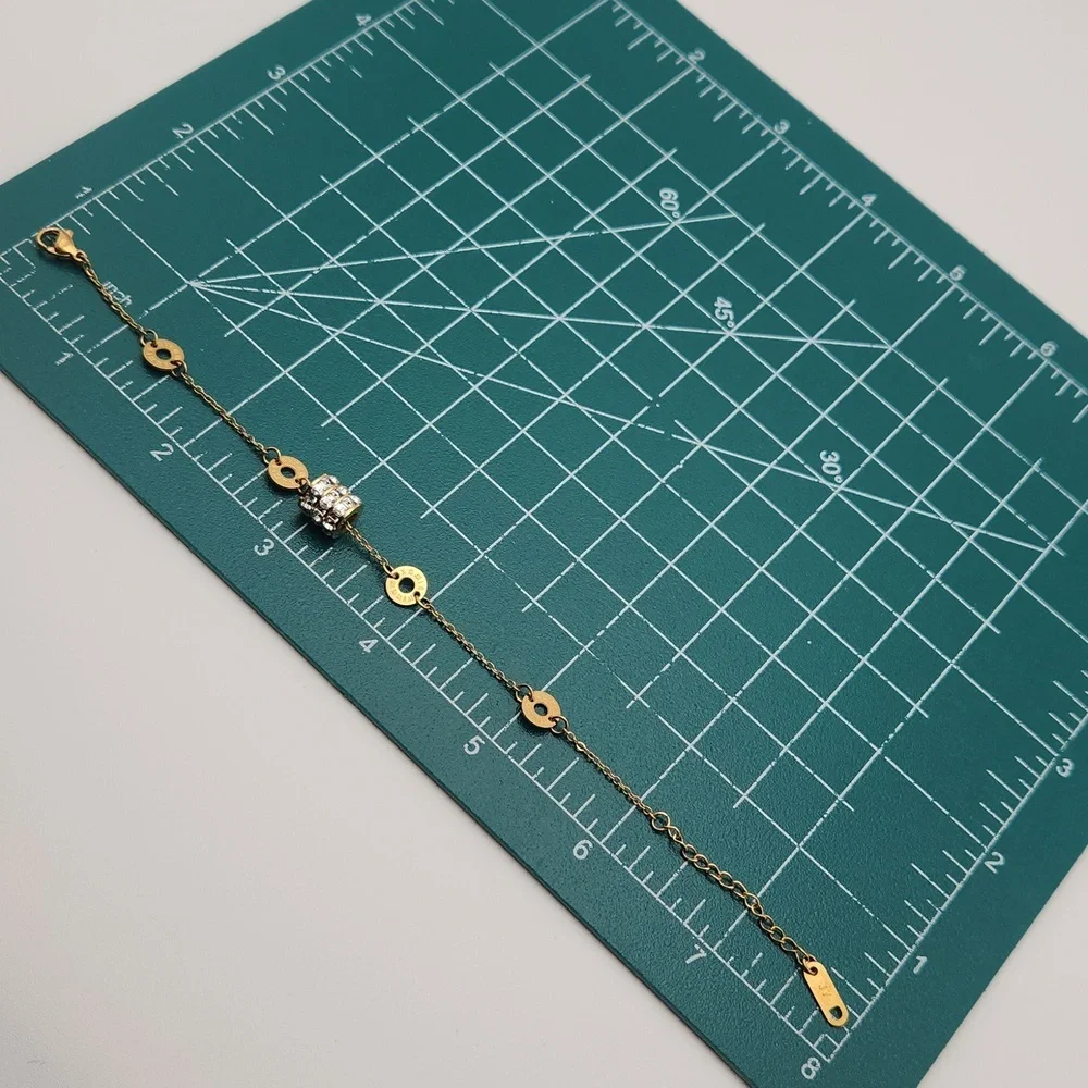 Gold Tone Roman Numeral Chain Bracelet | Zircon Accent Detail | Elegant Minimal - Picture 6 of 7